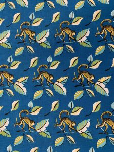 Motif tissu coton singe bleu