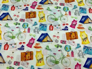 Motif tissu coton vacances blanc